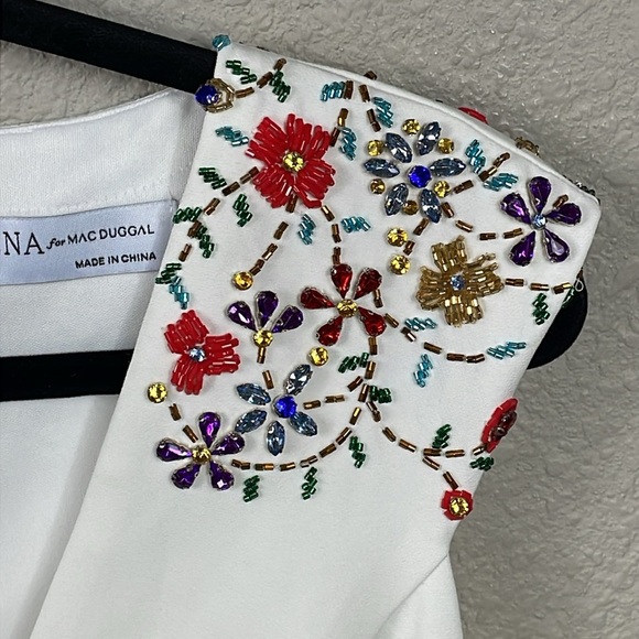 NWT Ieena Mac Duggal Beaded Cap Sleeve A Line Midi Dress White Bridal Sz 2 - Picture 4 of 13